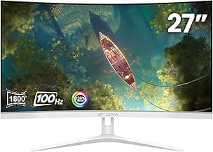 CRUA 27" Curved White Monitor, Full HD(1920x1080P) VA Panel 1800R 100HZ 120% sRGB Professional Computer Monitors, 3Sides Frameless, Flicker-Less,Blue Light Filter, for Office & Gaming.(VGA, HDMI)
