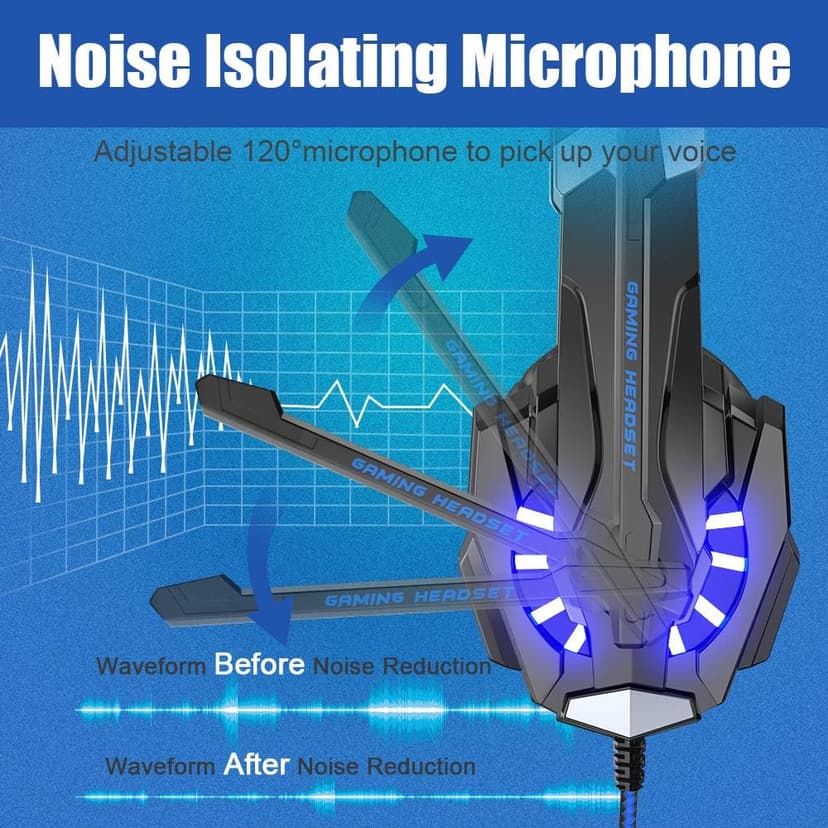 BENGOO G9000 Stereo Gaming Headset for PS4 PC Xbox One PS5 Controller, Noise Cancelling Over Ear Headphones with Mic, LED Light, 7.1 Surround Sound, Soft Memory Earmuffs for Nintendo Xbox Series X|S