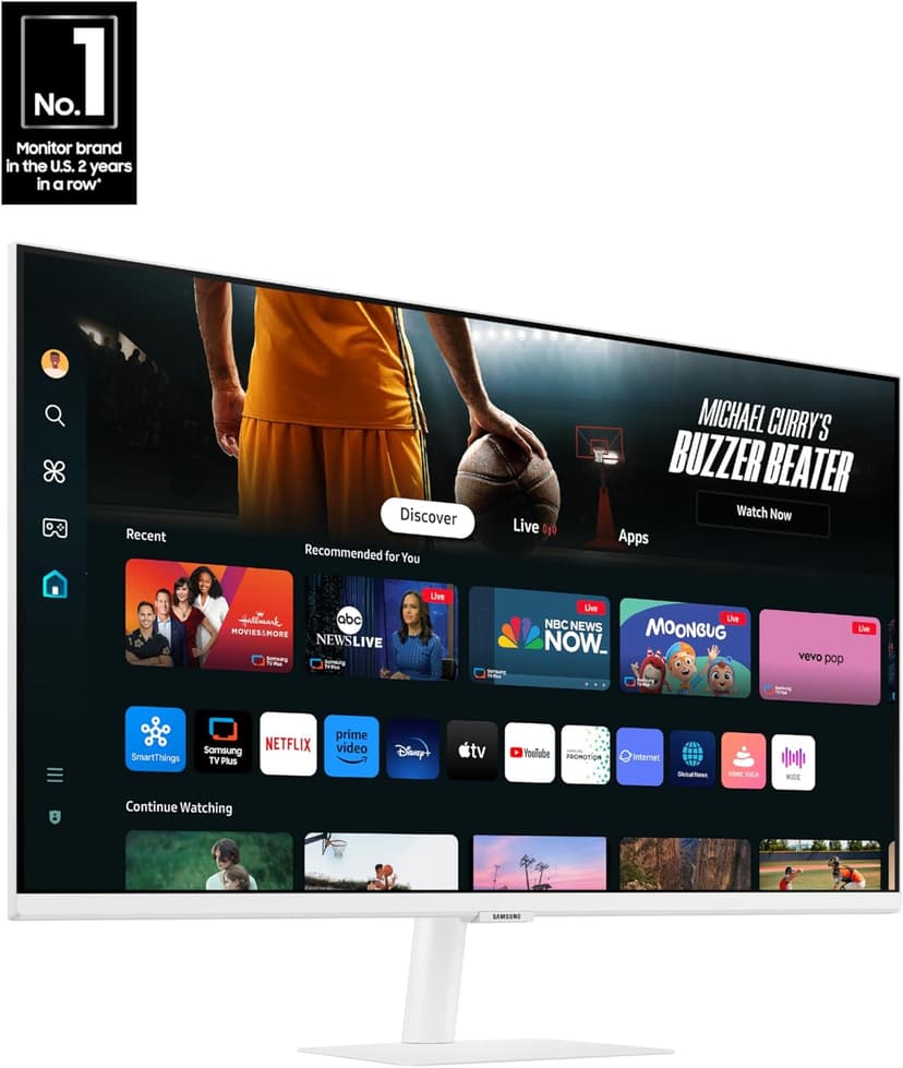 SAMSUNG 32-Inch M7 (M70D) Series 4K UHD Smart Monitor with Streaming TV, Speakers, HDR10, USB-C, Multiple Ports, Gaming Hub, SolarCell Remote, Vision Accessibility Tools, LS32DM703UNXZA, 2024, White