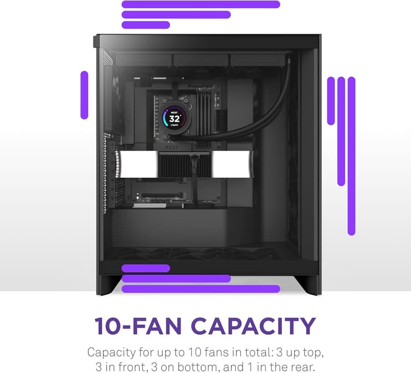 NZXT H7 Flow 2024 - Mid-Tower ATX Airflow Case - Includes Pre-Installed 3 x 120mm Fans - Supports Bottom Fans for Dedicated GPU Cooling - Cable Management - Black
