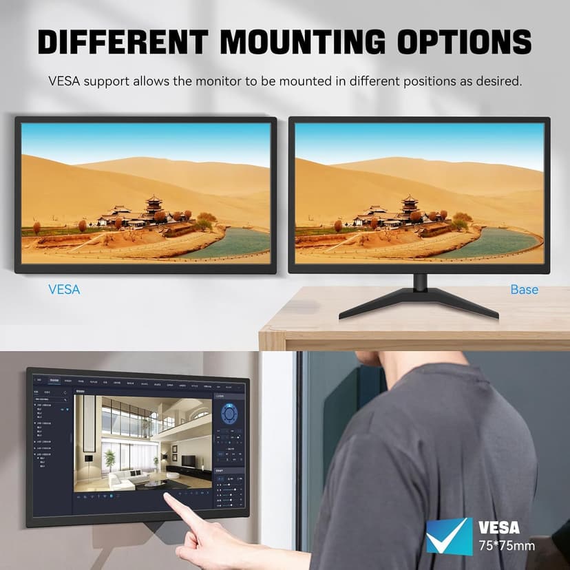 22" Touchscreen Monitor IPS FHD 1920x1080P PC Monitor, 10-Point Touch Screen Computer Display with HDMI VGA Ports, Built-in Speakers, VESA Wall Mountable, Black