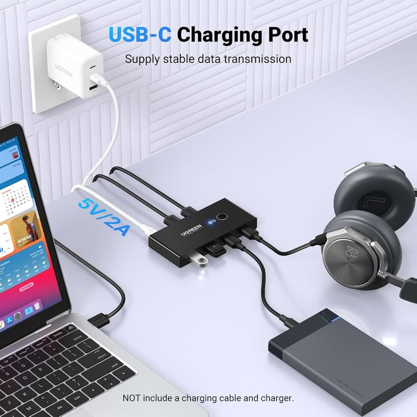 UGREEN USB Switch Selector 2 Computers Sharing 4 USB Devices USB 2.0 Peripheral Switcher Box Hub for Mouse Keyboard Scanner Printer PCs with One-Button Swapping and 2 Pack USB A to A Cable
