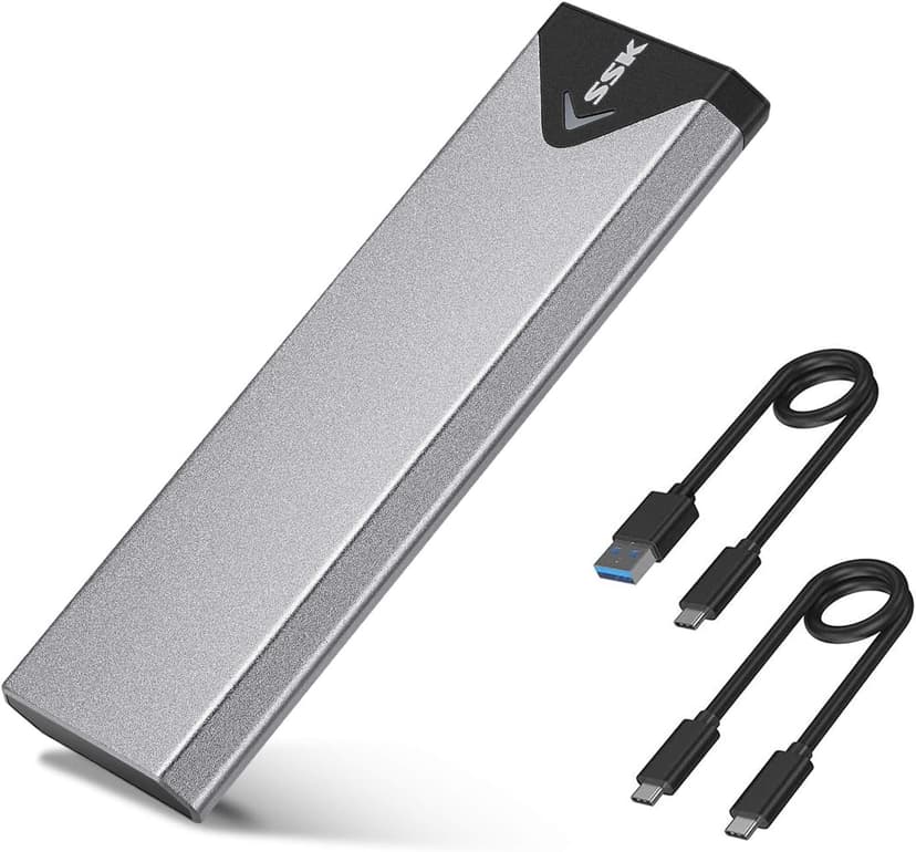 SSK M.2 NVME SATA SSD Enclosure Adapter, USB 3.2 Gen 2 (10 Gbps) to NVME PCI-E SATA M-Key/(B+M) Key Solid State Drive External Enclosure Aluminum Support UASP Trim for SSDs 2242/2260/2280