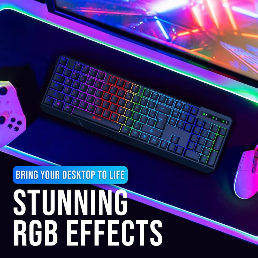 KLIM Chroma Wireless Gaming Keyboard RGB New - Long-Lasting Rechargeable Battery - Quick and Quiet Typing - Water Resistant Backlit Wireless Keyboard for PC PS5 PS4 Mac - Black