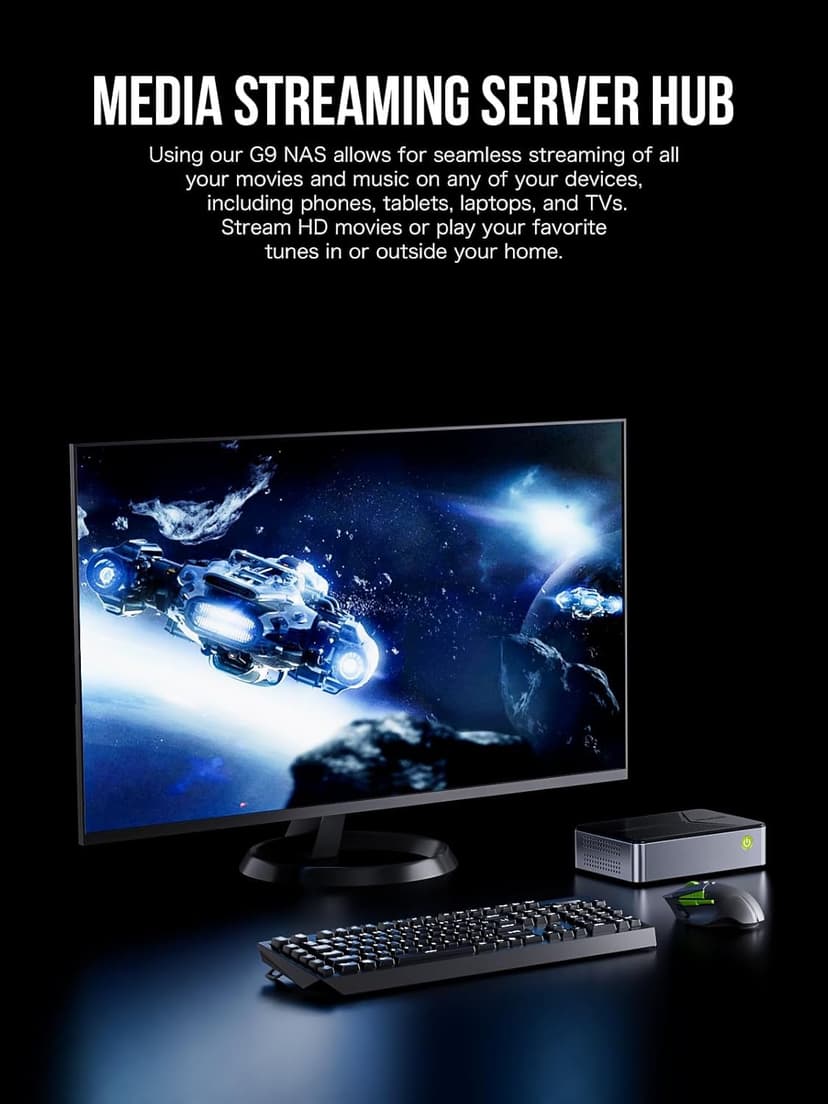 GMKtec Mini PC NAS Intel N150 Dual Boot System 12GB DDR5 64GB EMMC +512GB SSD Desktop Computer 4*M.2 NVMe Slots/Dual NIC 2.5GbE/ USB-C USB 3.2 10Gbps/ Network Attached Storage G9