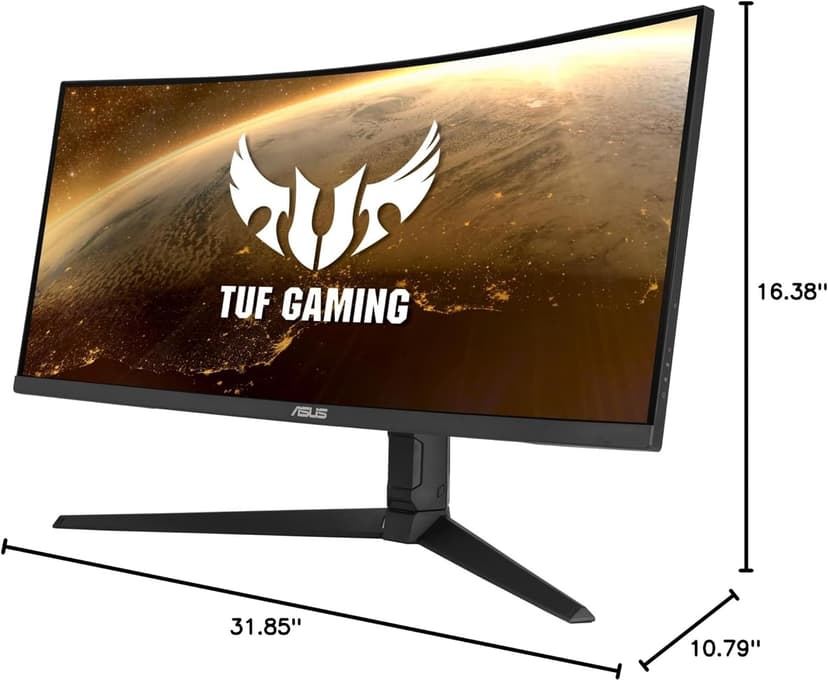 ASUS TUF 34 Inch Curved Gaming Monitor - WQHD (3440x1440), 165Hz, 1ms, Extreme Low Motion Blur, FreeSync Premium, Eye Care, Height Adjustable, DisplayHDR 400, DisplayPort, HDMI, USB - VG34VQL1B