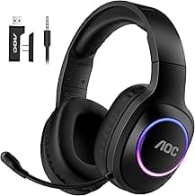 AOC Wireless Gaming Headset for PS5, PS4, Nintendo Switch, PC, Bluetooth 5.4 & 2.4GHz Gaming Headphones with Noise Canceling Mic, RGB, Type-C, 20ms Latency, 45H, 7.1 Virtual Surround- Black