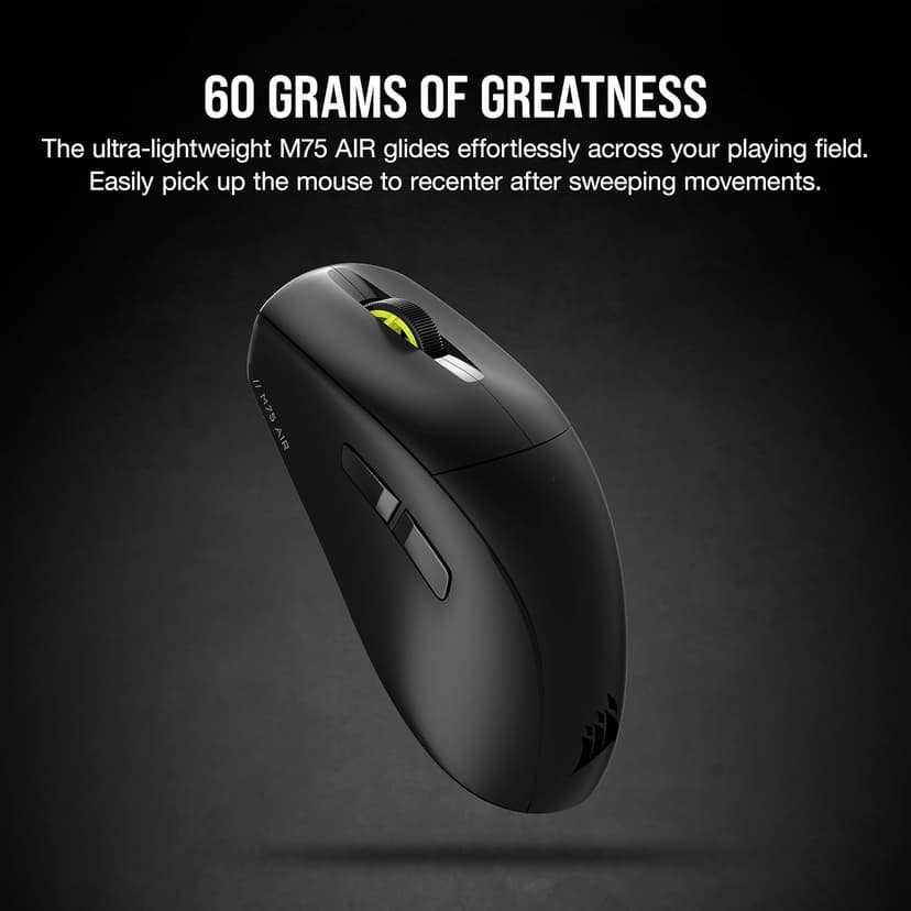 Corsair M75 AIR Wireless Ultra Lightweight Gaming Mouse – 2.4GHz & Bluetooth – 26,000 DPI – Up to 100hrs Battery – iCUE Compatible – Black