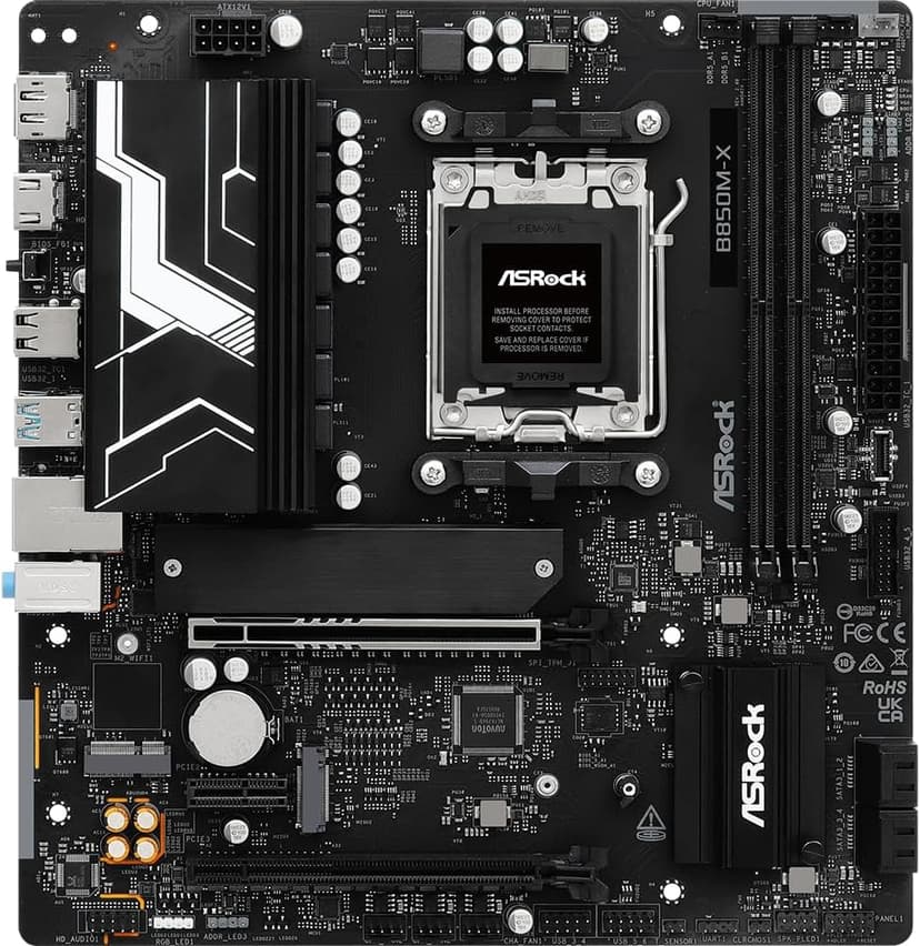 ASRock B850M-X R2.0 AM5 Micro-ATX Motherboard: AMD Ryzen 9000/8000/7000 Ready | DDR5 8200+ OC | PCIe 5.0 M.2 | 2.5G LAN | USB 3.2 Type-C | HDMI/DP