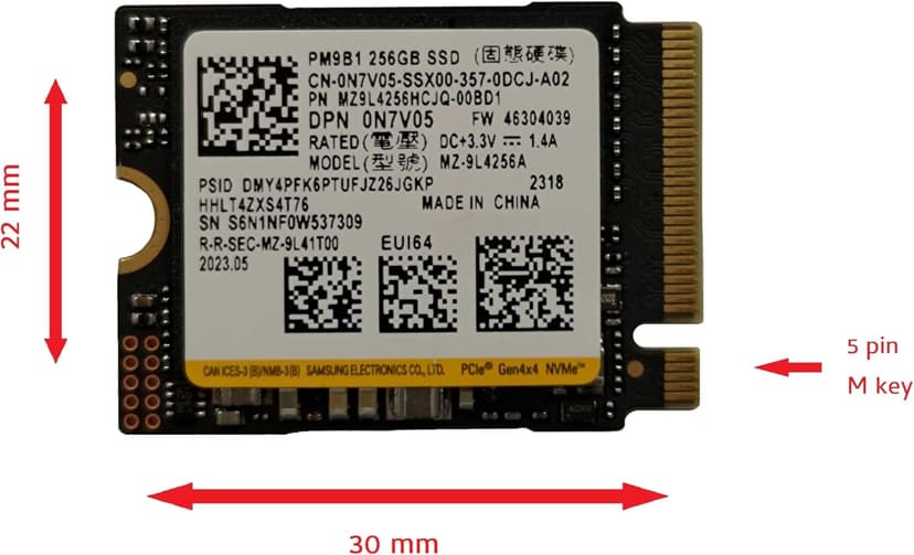 OEM Samsun PM9B1 256GB M.2 PCI-e NVME SSD Internal Solid State Drive 30mm 2230 Form Factor M Key Steam Deck