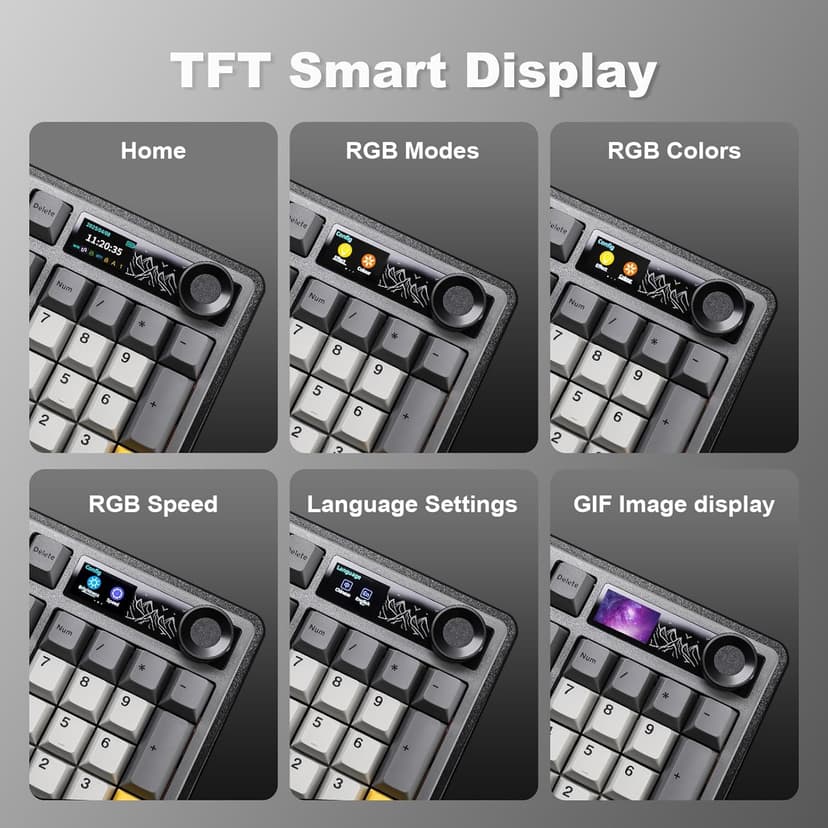 AJAZZ AK980 Wireless Keyboard with Smart Display & Knob,98% Mechanical Keyboard Tri-Mode BT/2.4G/USB-C, Hot Swappable, PBT Keycaps, with RGB Light for Win & Mac(Black,Murad Switch)