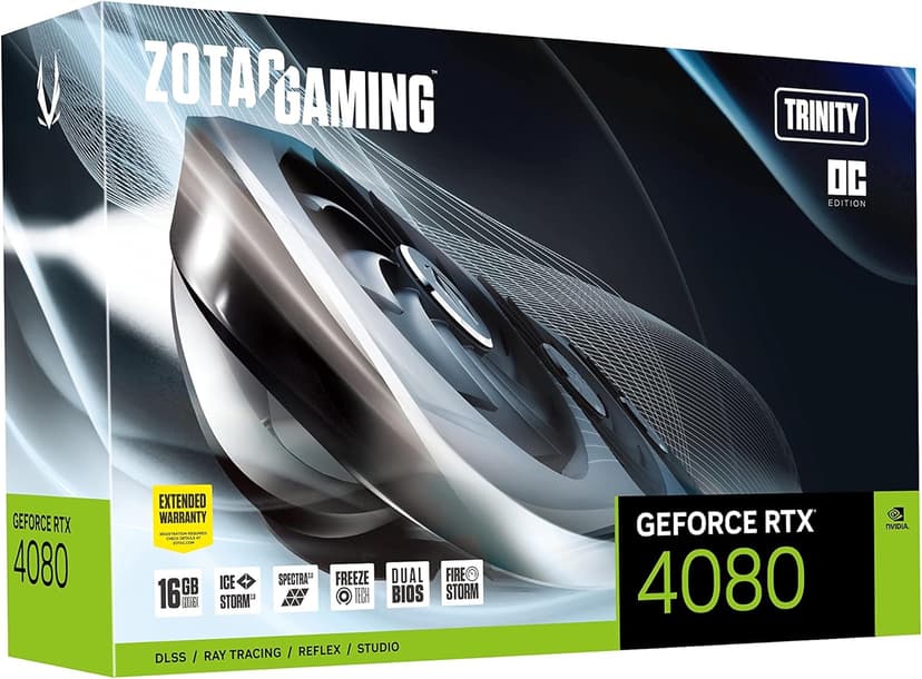 ZOTAC Gaming GeForce RTX 4080 16GB Trinity OC GDDR6X 256-bit 22.4 Gbps PCIE 4.0 Graphics Card, IceStorm 2.0 Advanced Cooling, Spectra 2.0 RGB Lighting, ZT-D40810J-10P