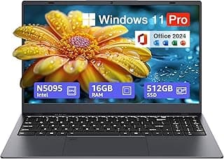 15.6-inch Windows 11 Laptop, 16GB RAM, 512GB SSD, FHD IPS Display Laptop Computer, Intel N5095 Quad Core, 2.4/5G WiFi, BT4.2 Backlit and Fingerprint, Lightweight and Portable