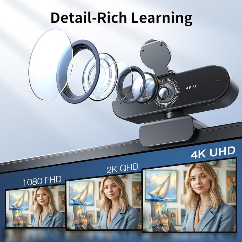 EMEET NOVA 4K Webcam with Tripod - 4K UHD, PDAF Autofocus, Adjustable Heights with 360° Swivel Head, 2 Noise-Cancelling Mics, USB Plug&Play, Privacy Cover, Ideal for Online Meetings&Live Streaming