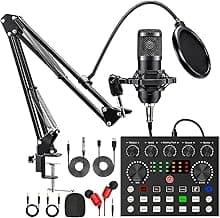 Podcast Equipment Bundle, BM800 Podcast Microphone Bundle with V8s Voice Changer, Condenser Microphone Recording Studio Package for Podcasting Live Streaming Singing PC Mobile TikTok YouTube
