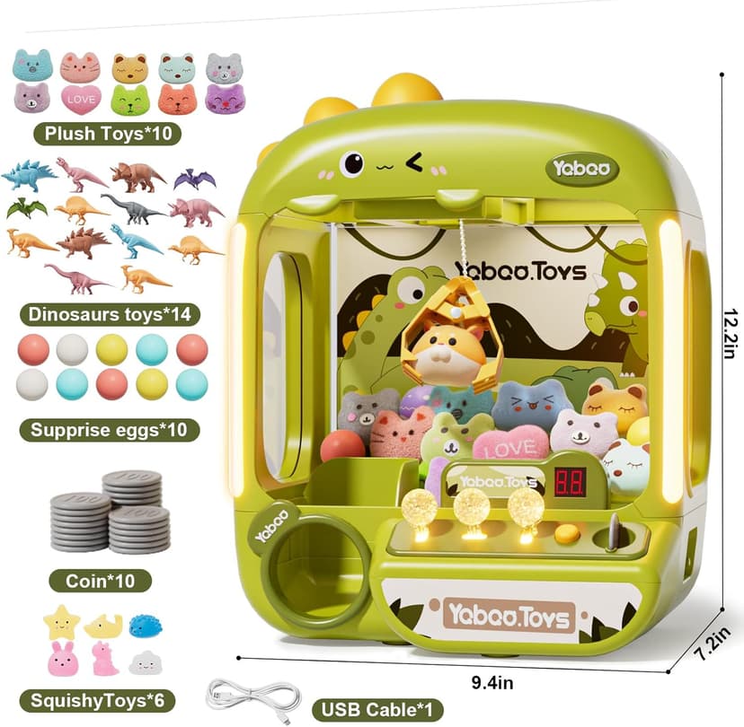 64 PCS Large Claw Machine for Kids Dinosaur,Vending Machine Toys with Sound Lights,Candy and Prize Electronic Dispenser Game Ages 3-4 4-8,Birthday Party Gift for 3 4 5 6 Year Old Boys Girls
