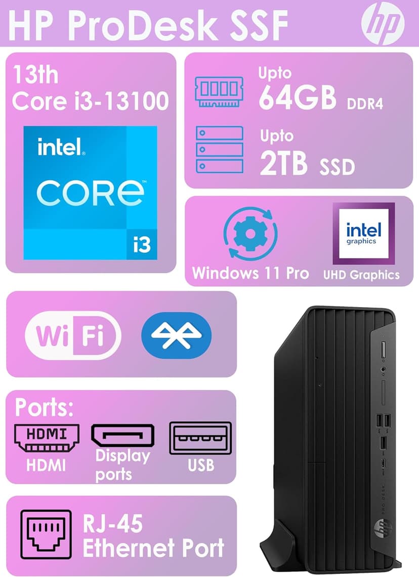 HP ProDesk G9 SFF Desktop Computer| 13th Core i3 CPU| Dual 4K Display Support| 32GB RAM, 1TB SSD| WiFi| Bluetooth| HDMI, USB, RJ-45| Windows 11 Pro| Wired Keyboard & Mouse| Business & Personal Use