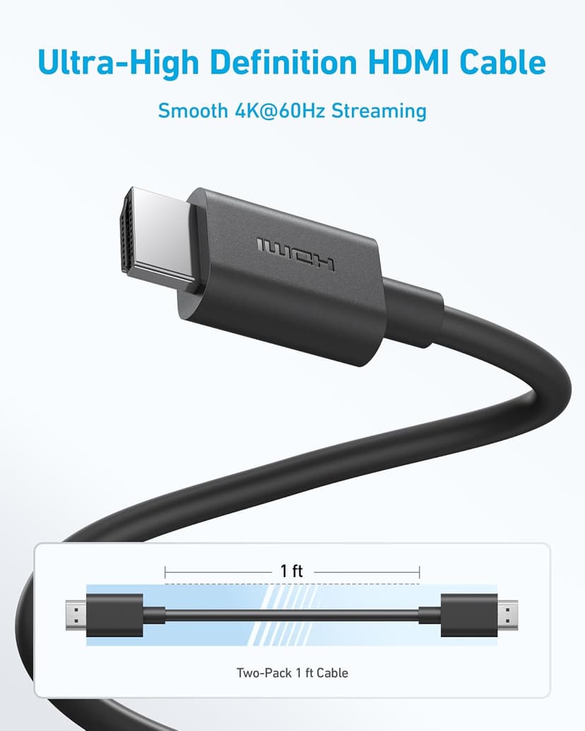 Anker HDMI Switch with 2 Pack 1ft HDMI 2.0 Cable, 4K@60Hz HDMI-Splitter, 2 in 1 Out with Smooth Finish, Supports HDR, Dolby, Compatible with Laptops, PC, Xbox Series, PS5 / PS4, Projector, and More