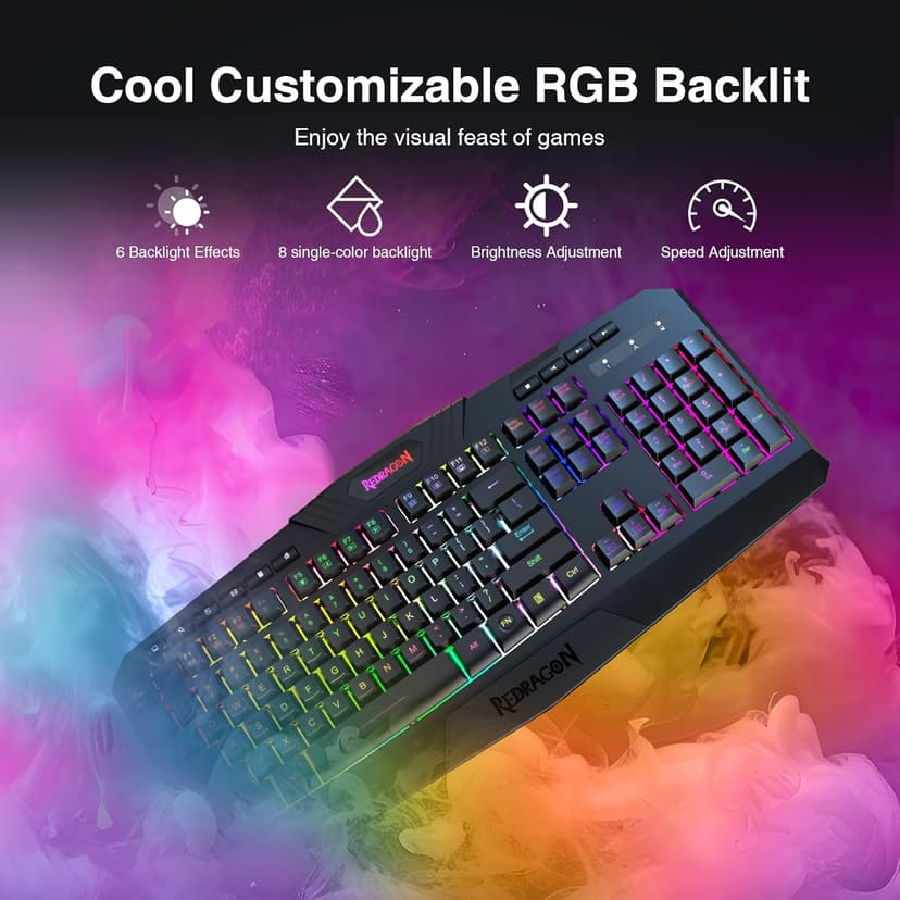 Redragon K503 Wireless Gaming Keyboard, RGB LED Backlit, Multimedia Keys, Silent Membrane Keyboard with Wrist Rest for Windows PC Games (Black)