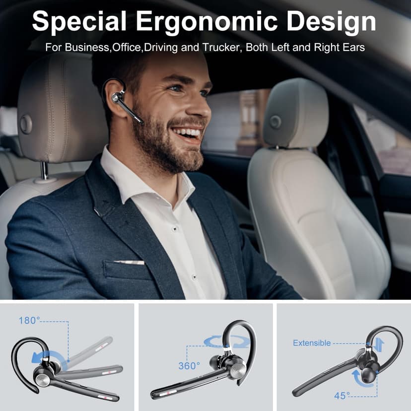 Bluetooth Headset, Wireless Bluetooth Earpiece With 400mAh Charging Case,150 Hours Talktime Hands Free Noise Canceling Headphones for iOS Android Cell Phone, Built-in Mic for Trucker, Office.