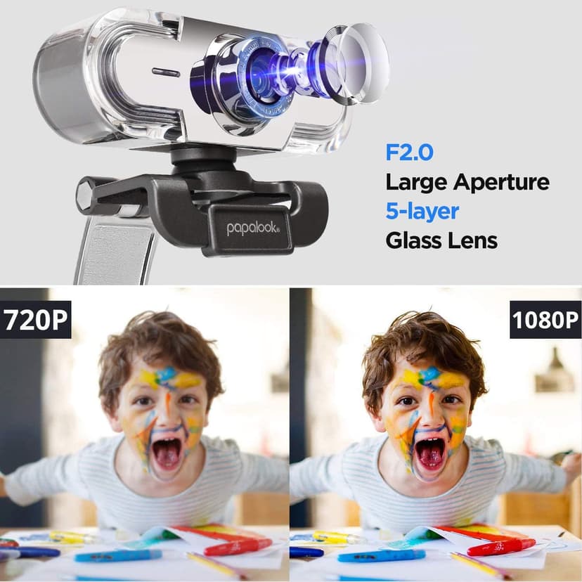 papalook PA452 Full HD 1080P Webcam with Microphone, Plug and Play USB Web Camera 65° View Angle for PC Computer Laptop Video Calling Online Class YouTube Zoom Meeting Teams, Compatible with Windows