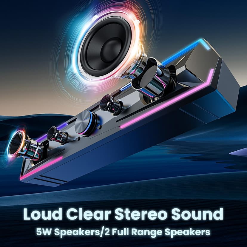Bluetooth Computer Speakers for Pc Desktop with Clear Sound, Flowing LED Computer Speaker for Desktop Laptop Monitor, Bluetooth & USB Input