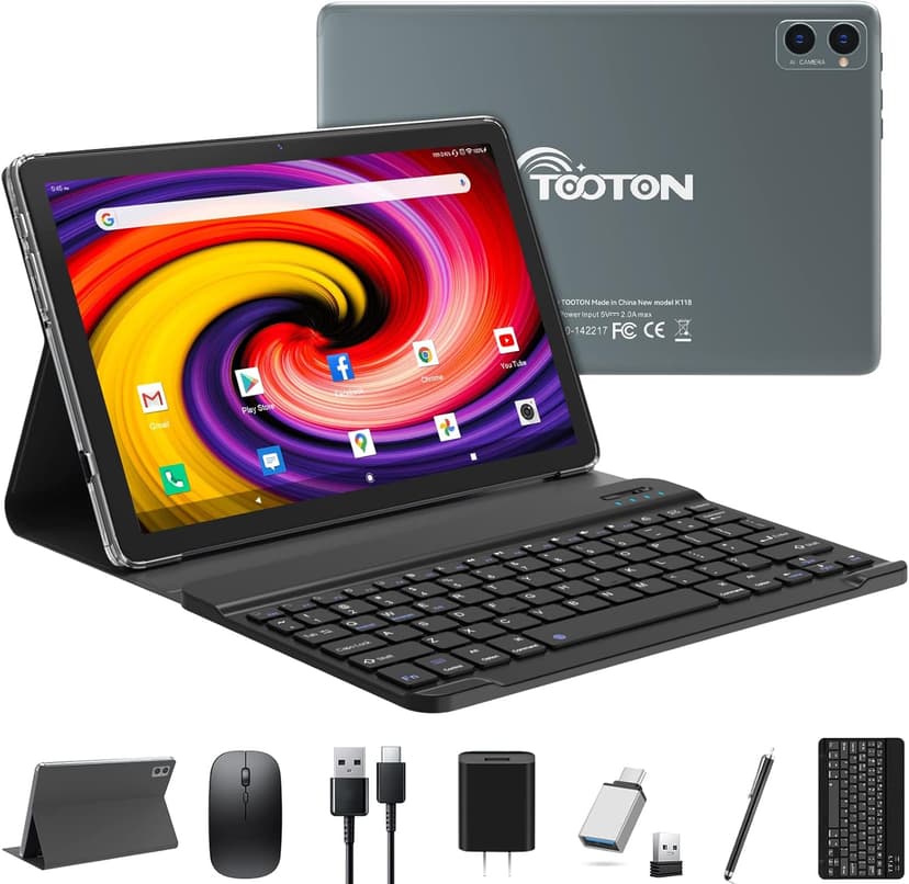 2025 Tablet 10.1 Inch 2 in 1 Android Tablet with keyboard Octa-Core 8(4+4 Virtual)+128GB Storage 1TB Expandable, 13+8MP Camera, Latest Tablets PC with Case Mouse Stylus Support 5G WiFi, IPS FHD Screen