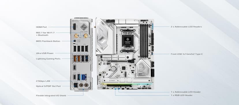 ASRock AMD B850 Steel Legend WiFi 7 Socket AM5 Ryzen 9000, 8000 and 7000 Series DDR5 up to 8000+ (OC) MHz 256GB ATX Motherboard M.2 SATA3 6.0 Gb/s PCIe 5.0 1 HDMI
