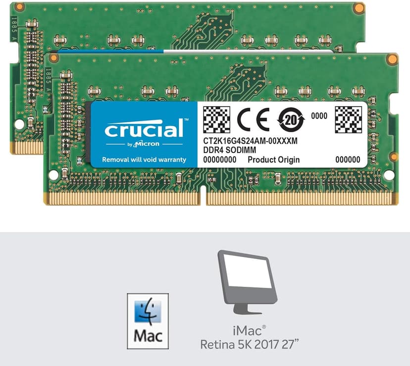 Crucial 32GB Kit (16GBx2) DDR4 2400 MT/s (PC4-19200) DR x8 SODIMM 260-Pin for Mac - CT2K16G4S24AM