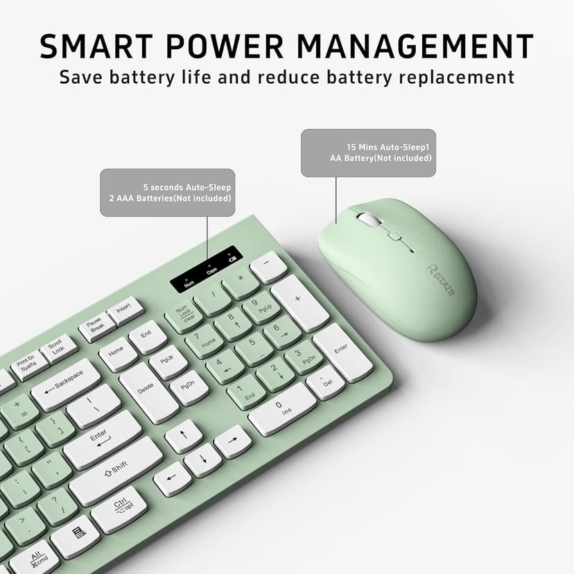Wireless Keyboard and Mouse Combo, Full-Sized Wireless Keyboard and Adjustable DPI Mouse, 2.4GHz USB Receiver, Wireless Keyboard and Mouse for PC, Windows, MAC, Desktop, Laptop (Avocado Green)