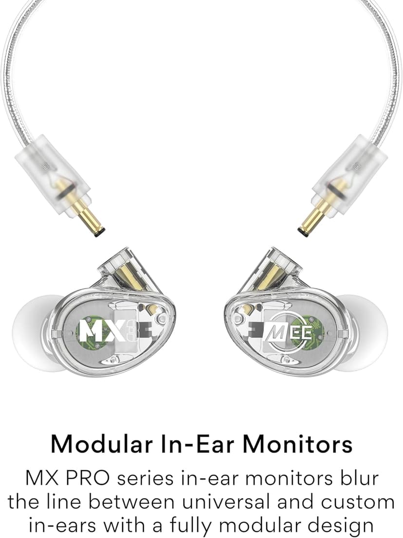 MEE audio Professional MX3 PRO Triple-Driver Hybrid Musician's in Ear Monitor Headphones with Enhanced Midrange and Warm Tonality, Noise Isolating Earphones with Detachable Cables, Transparent