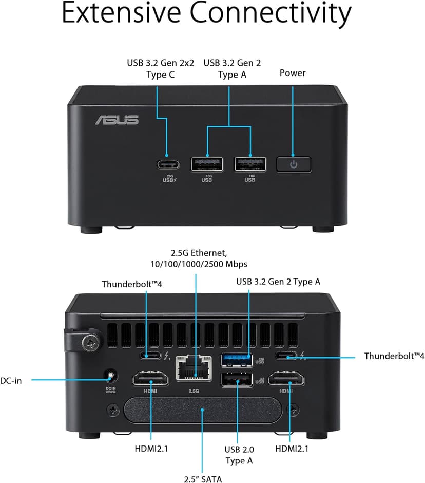 ASUS NUC 14 Pro Tall Full System Mini PC with Intel 14th Gen Core Ultra 7 155H, 32GB DDR5 RAM, 1TB PCIe G4x4 NVMe SSD, Thunderbolt 4,Win 11 Pro, Toolless Chassis Access, VESA Mount Included