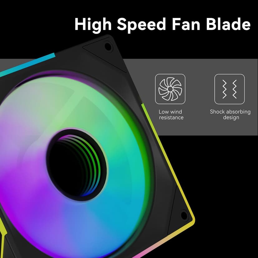 120mm ARGB Computer Case Fan, 4 Pin PWM, Silent Computer Cooler with Infinity Mirror 1550RPM (3 Pack, Black,120mm)