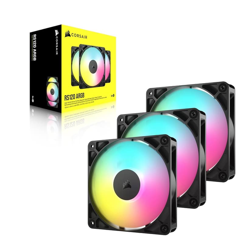 CORSAIR RS120 ARGB 120mm PWM Fans – Daisy-Chain Connection – Low-Noise – Magnetic Dome Bearing – Triple Pack – Black