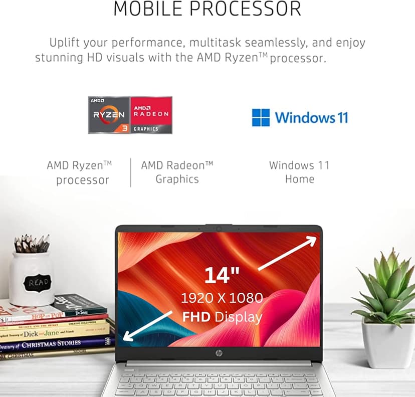 HP 2023 14 Laptop 14" FHD Display, 16GB RAM, 1TB SSD, AMD Ryzen 3 Processor Upto 3.5GHz, Type-C, HDMI, Fast Charge, 10 Hrs Long Battery Life, Windows 11 (Renewed)