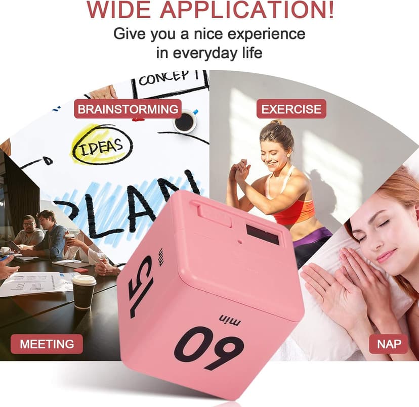 Weewooday Cube Timer Productivity Flip Timer for ADHD Block Gravity Sensor Kitchen Desk Study Time Countdown Learning Management Workout Classroom Gift 15 20 30 60 Minutes 2.6 Inch(Pink)