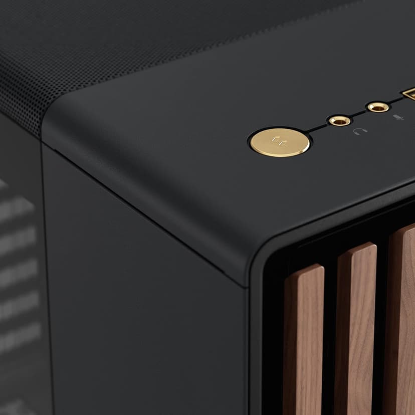 Fractal Design North Charcoal Black Tempered Glass Dark - Genuine Walnut Wood Front - Glass Side Panel - Two 140mm Aspect PWM Fans Included - Type C USB - ATX Airflow Mid Tower PC Gaming Case