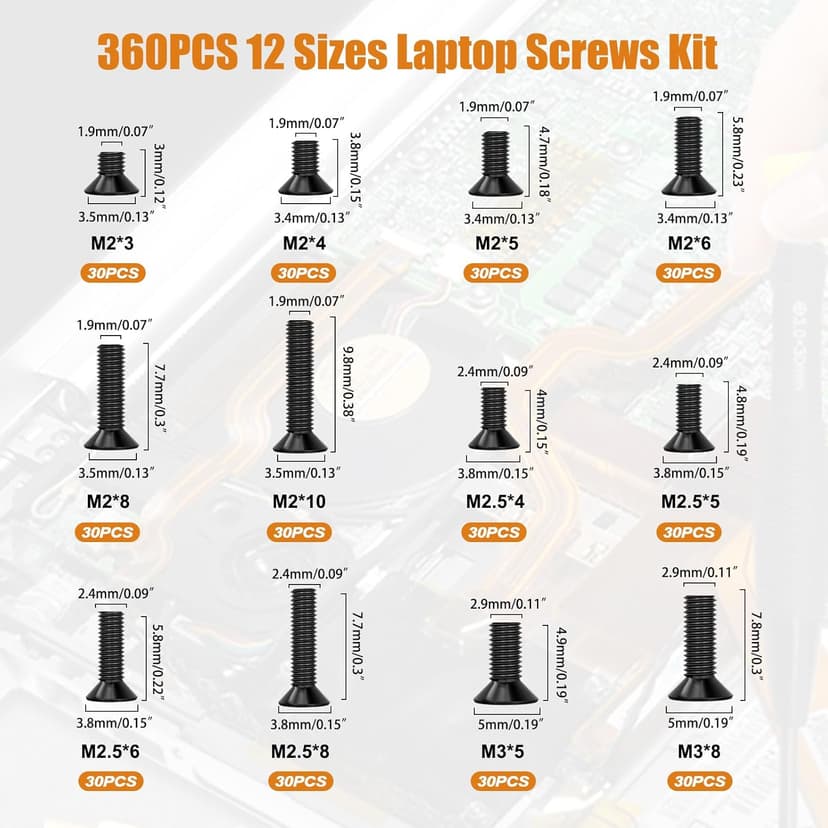 mankk 360PCS Laptop Screws 12 Sizes M2 M2.5 M3 Replacement Computer Tiny Screws Motherboard Screw with Screwdriver for Laptop PC Repair & DIY