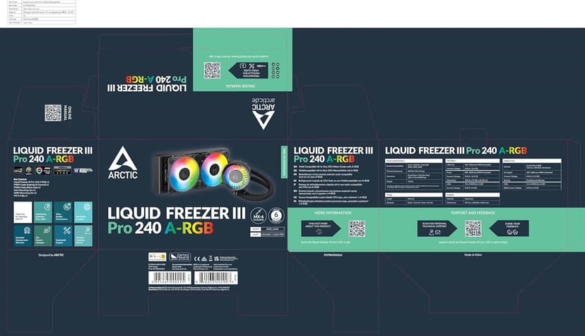 ARCTIC Liquid Freezer III Pro 240 A-RGB - 240 mm AIO CPU Cooler, Water Cooling, 38 mm Radiator, PWM Pump, VRM Fan, AMD AM5/AM4, Intel LGA1851/1700 Contact Frame - Black