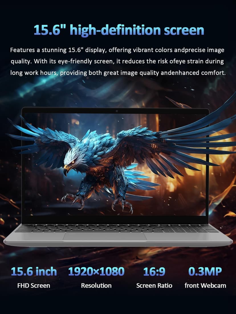 T152A 15.6" Business Laptop, 4-Core up to 3.6GHz CPU N150, 16GB RAM 1TB SSD, FHD Display, Backlit Keyboard, Fingerprint Unlock, Student Laptops Computer Win11 Pro OS, 2-Year Warranty – Silver