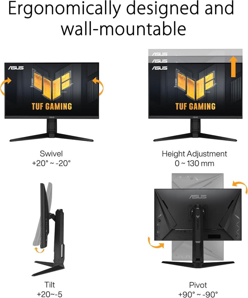 ASUS TUF Gaming 27” 1440P Gaming Monitor (VG27AQML1A) - QHD (2560 x 1440), 260Hz, 1ms, Fast IPS, Extreme Low Motion Blur Sync, G-SYNC compatible, FreeSync Premium, Variable Overdrive, DisplayHDR 40