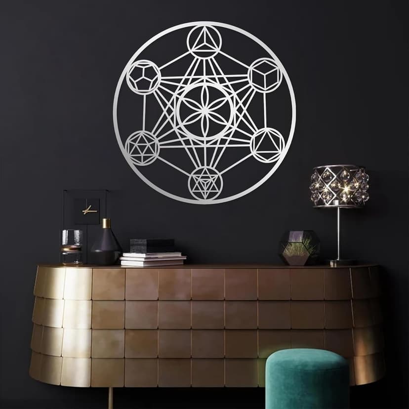 YDONVTI Metatron Cube Large Metal Wall Decor, Metal Sacred Geometry Wall Art, Spiritual Wall Decor, Meditation Decoration,Wall Hanging for Living Room Yoga Room (White, 19"x19"|47x47 cm)