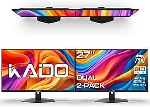 Kado Dual Monitor Setup - 2-Pack 27" 1920x1080 Computer Monitor 75Hz VESA Mount HDMI Office Gaming Hybrid Built-in Speakers (E27X Dual Series)