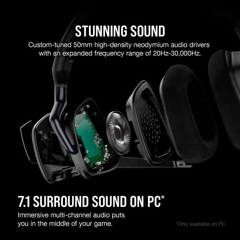 CORSAIR VOID RGB ELITE Wireless Gaming Headset – 7.1 Surround Sound – Omni-Directional Microphone – Microfiber Mesh Earpads – Up to 40ft Range – iCUE Compatible – PC, Mac, PS5, PS4 – Carbon