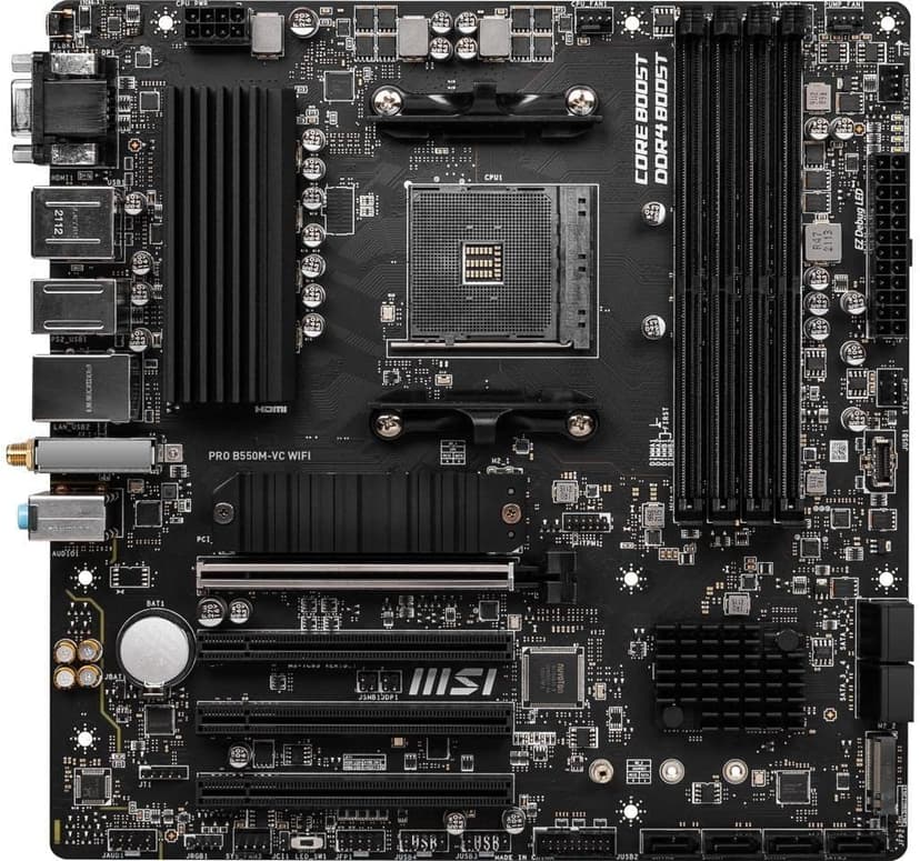 MSI PRO B550M-VC WiFi ProSeries Motherboard (AMD Ryzen 5000 Series, AM4, DDR4, PCIe 4.0, SATA 6Gb/s, M.2, USB 3.2 Gen 2, HDMI/DP, Wi-Fi 6E, Bluetooth 5.2, mATX)