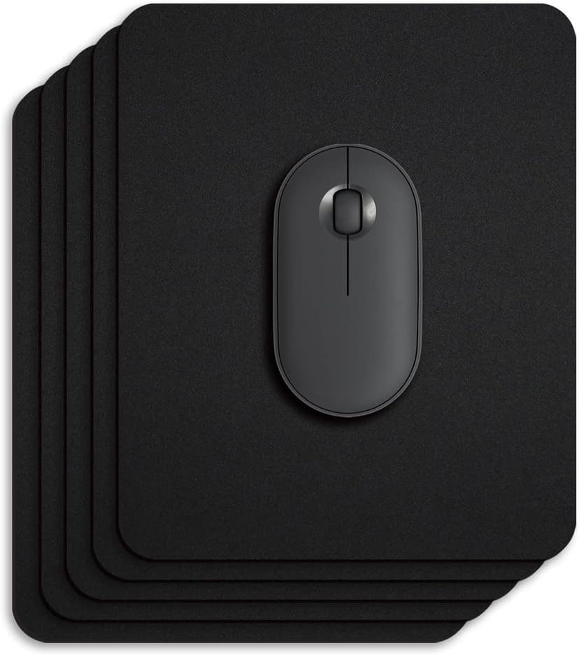 5 Pack Small Mouse Pad with Waterproof Surface, Basic Computer Mousepad for Desk, Compact Size 8.5 x 7 Inches, Non-Slip Rubber Base, Black