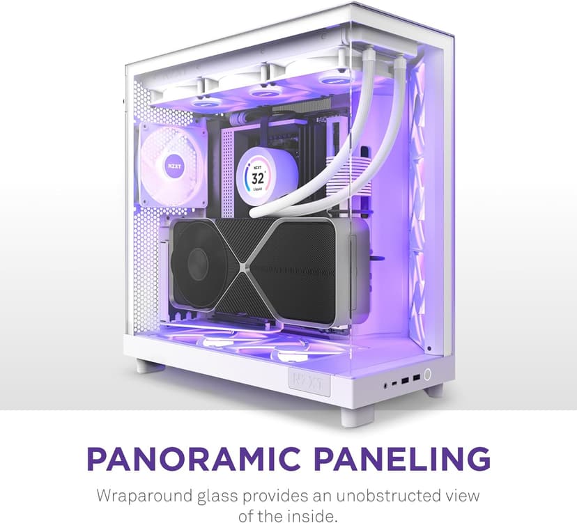 NZXT H6 Flow RGB Mid-Tower Airflow Case with 3 RGB Fans, Panoramic Glass Panels, and Cable Management - White
