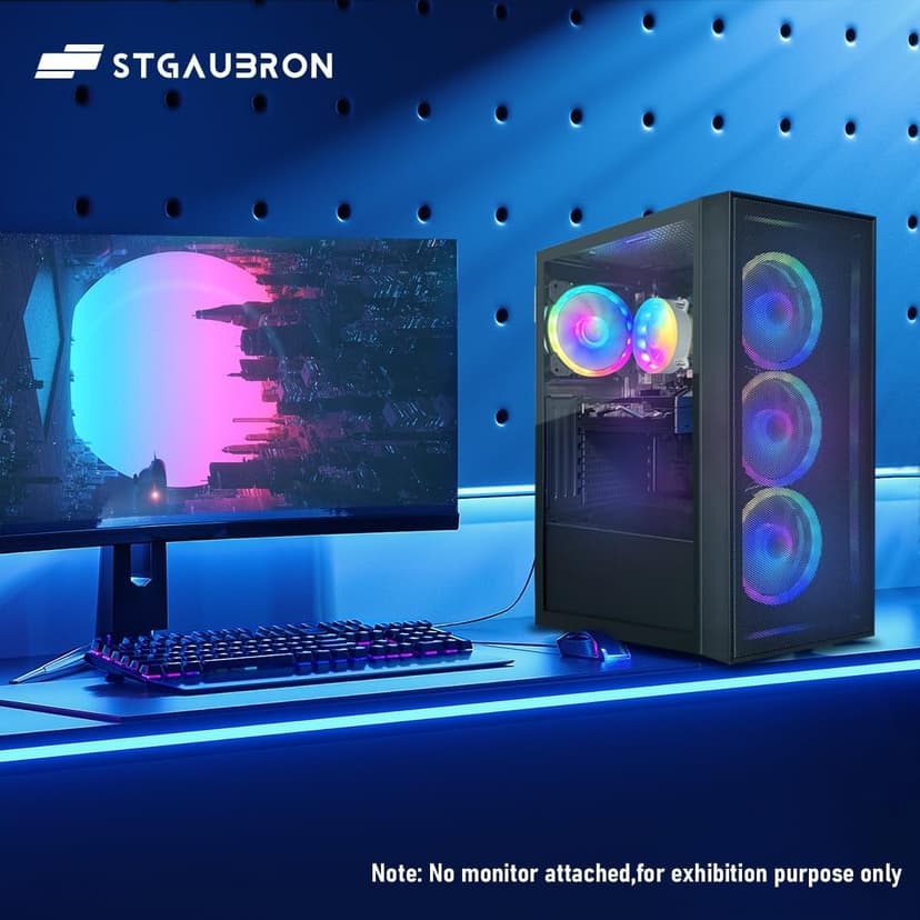 STGAubron Gaming PC Computer Desktop, Radeon RX 580 8G, Intel Core I7 8th up to 4.10 GHz, 16G DDR4, 512G SSD, WiFi 6 & BT 5.2, RGB Fan x4, Windows 11 Home
