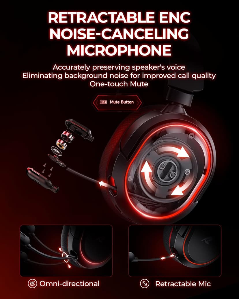 Wireless Gaming Headset， 7.1 Surround Sound， 2.4Ghz USB Gaming Headphones Bluetooth 5.4,100-Hr Noise Canceling Mic RGB Light, Wireless Headset for PC PS5 PS4 Mac Switch，ONLY Wired Mode Suit for Xbox