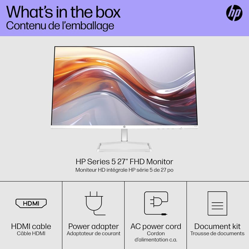 HP Series 5 27 inch FHD Monitor, Full HD Display (1920 x 1080), IPS Panel, 99% sRGB, 1500:1 Contrast Ratio, 300 nits, Eye Ease with Eyesafe Certification, 527sa (2024)